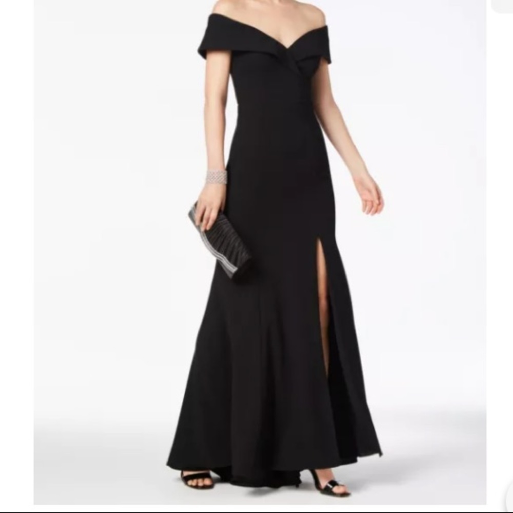 Xscape womens formal evening gown black off the shoulder sweetheart neck size 10